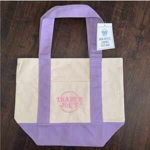 NWT Trader Joe’s mini pastel canvas tote bags lavender and white